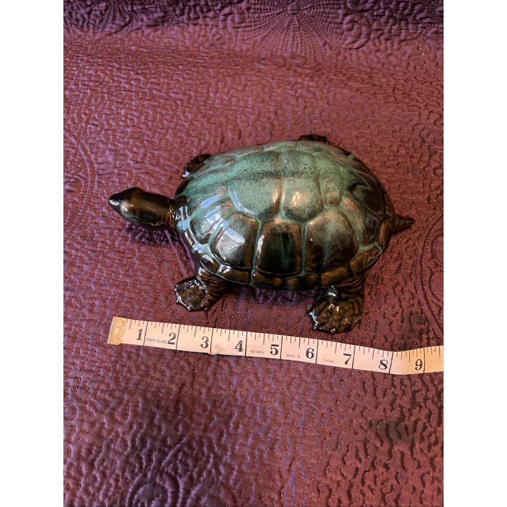 Vintage Blue Mountain Pottery Sea Turtle Canada Green Drip Glaze BMP 9x7x4 Walks - Picture 12 of 14